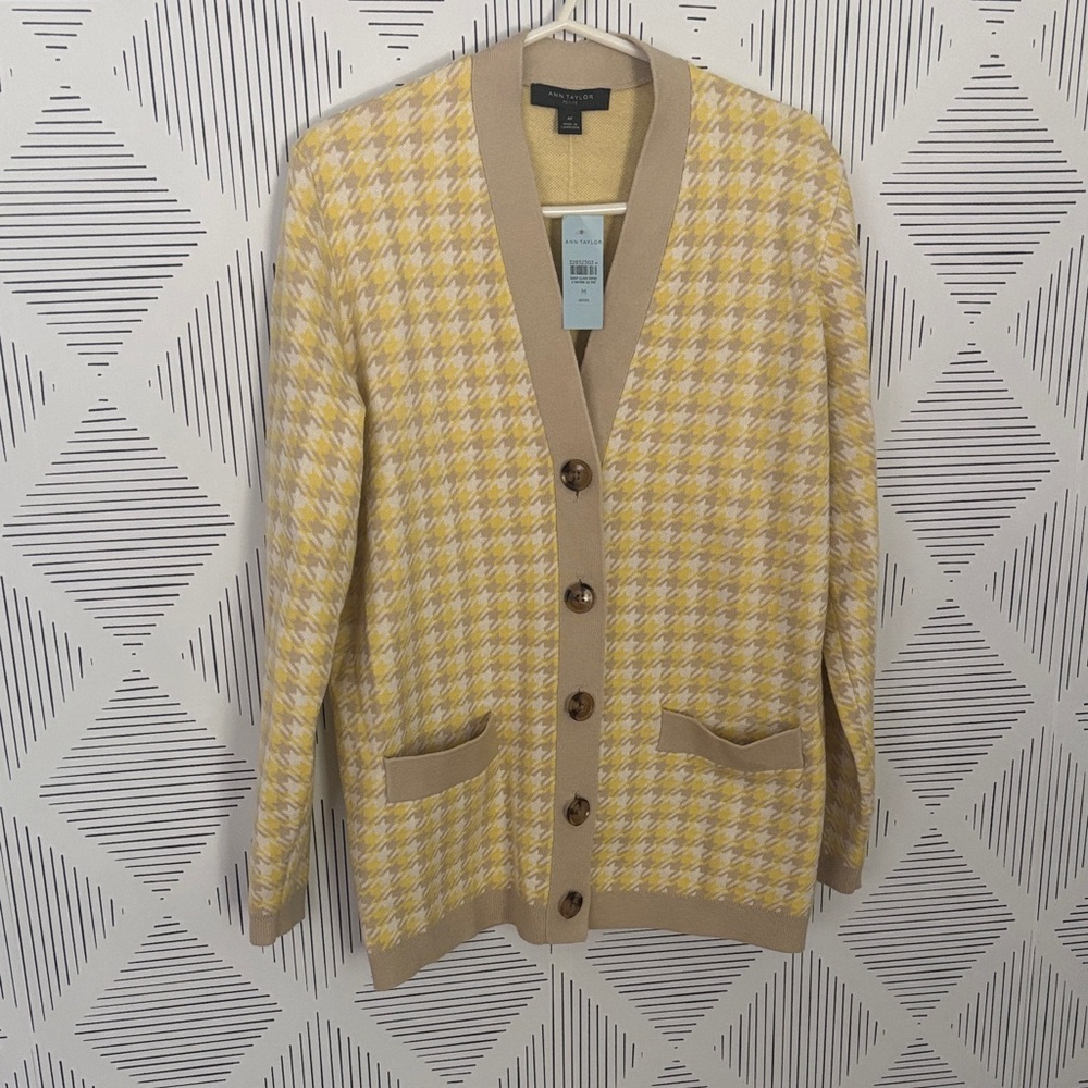 Yellow Houndstooth, School Girl, Women's Cardigan (medium petite) NWT